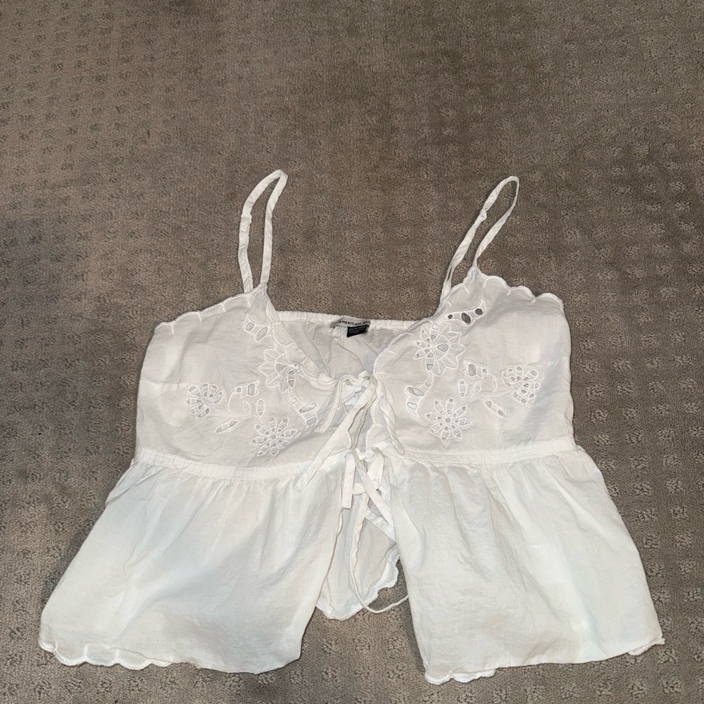 American Eagle Outfitters White Tie Front Peplum Camisole NWOT